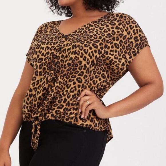 TORRID Leopard Animal Print Tie-Front Midi Top Sz 0 - Picture 2 of 10